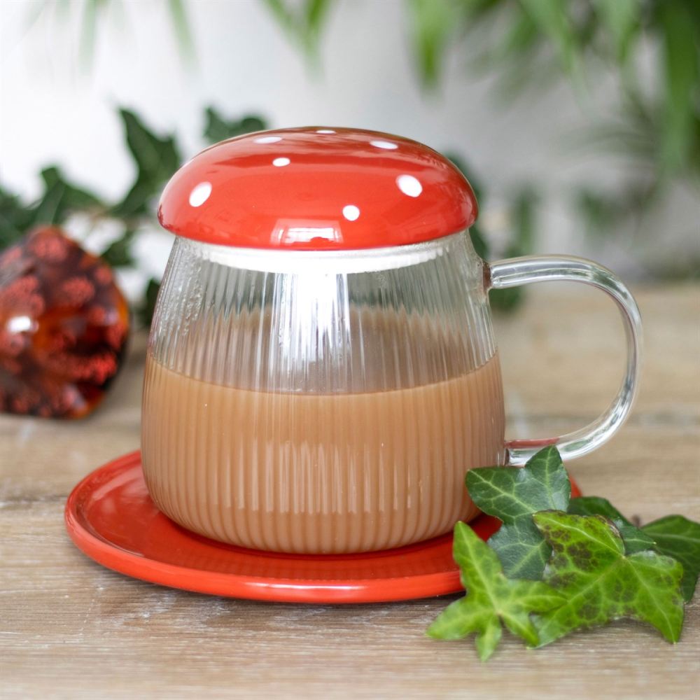 Something Different - Glass Mushroom Tasse und Untertasse - Mehrfarben